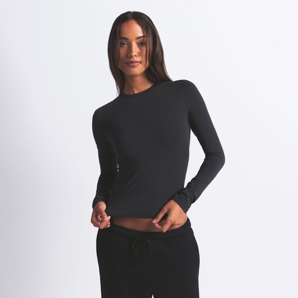 SKIMS Black Long Sleeve Cotton Jersey Tee